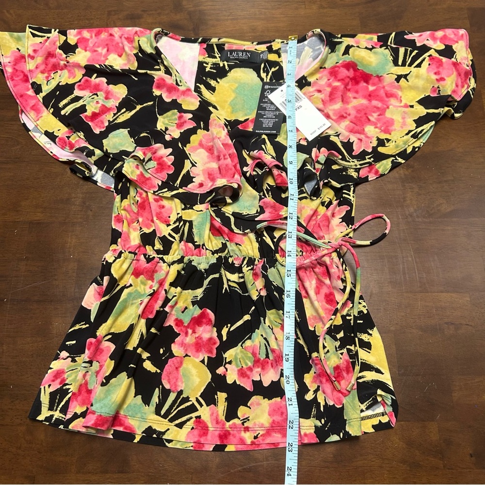 Lauren Ralph Lauren Floral Ruffle-Trim Surplice Jersey Top Size Petite XS - Picture 8 of 13
